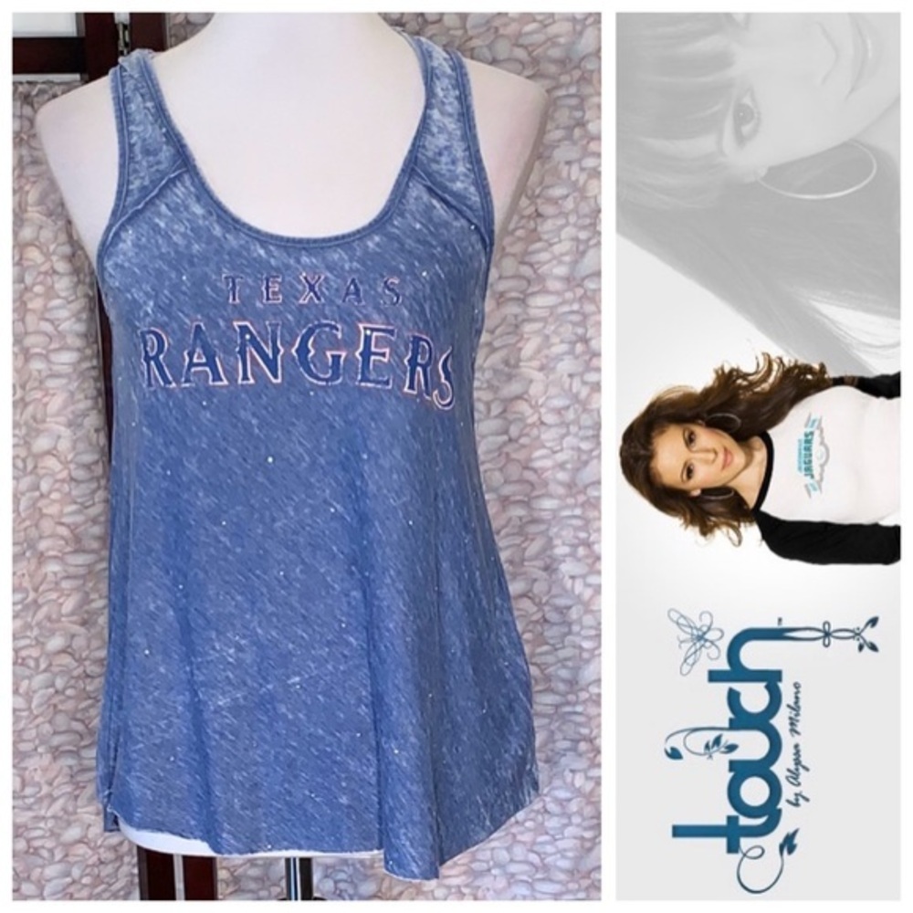 Alyssa Milano Texas Rangers tie dyed blue tank top